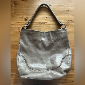 Frye Neutral Gray Leather Hobo Bag with Braided Trim
